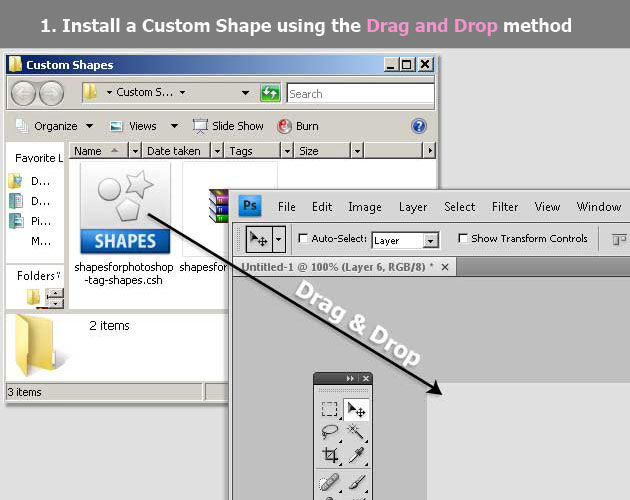 install custom shapes by drag and drop