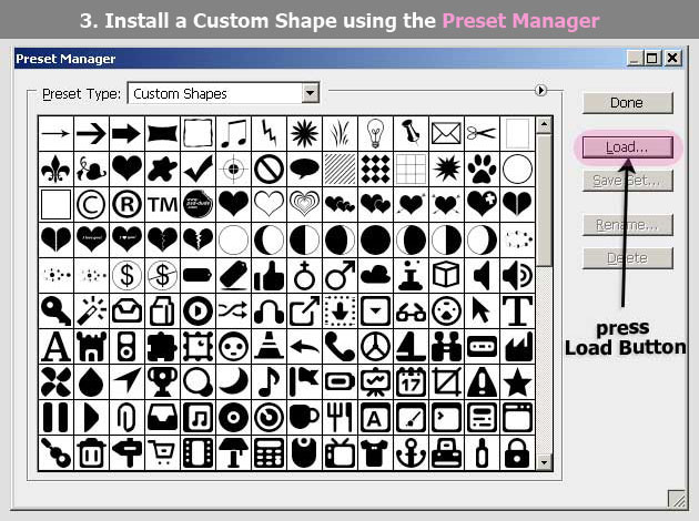 install custom shapes using the Preset Manager